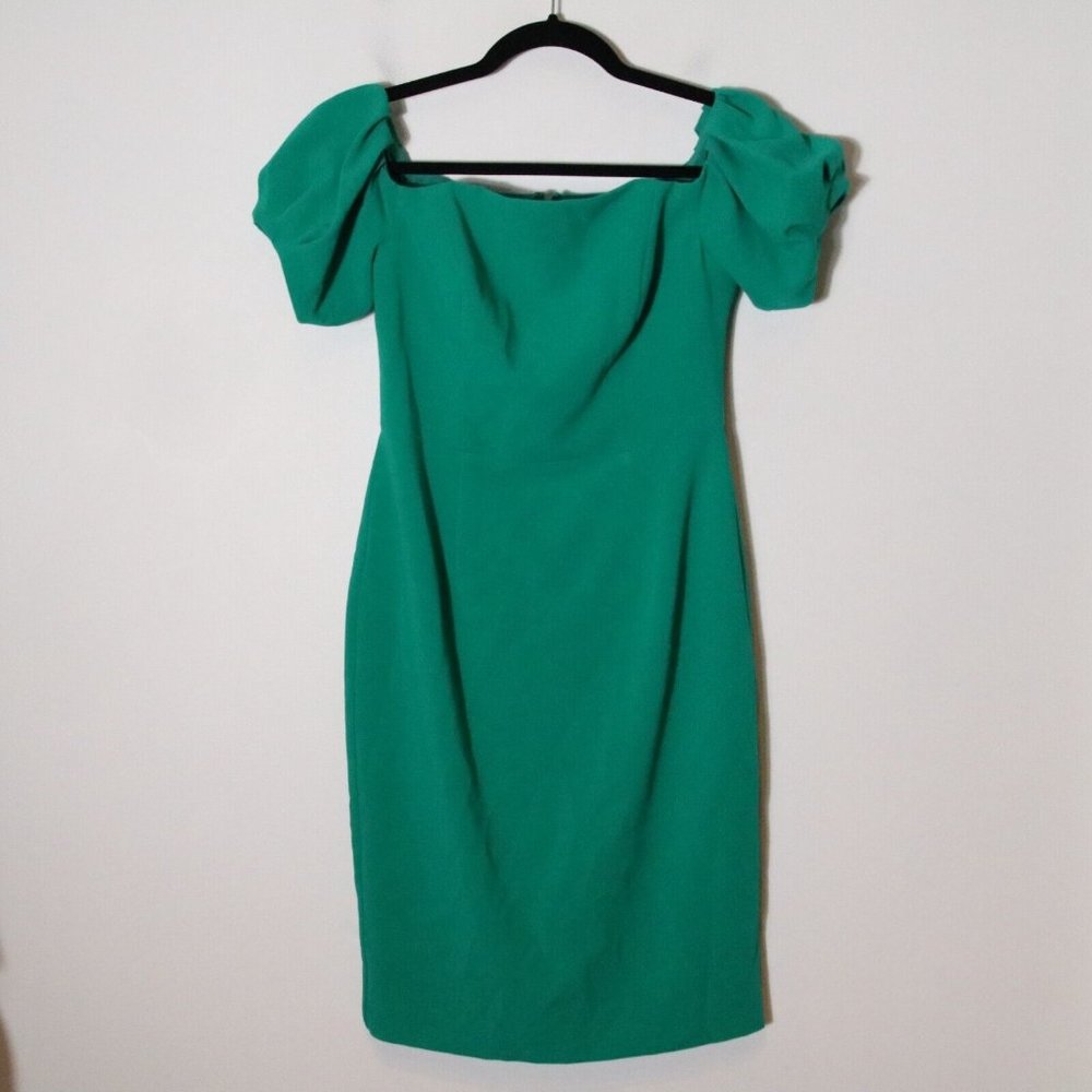 Black Halo Womens Arden Off the Shoulder Dress Short Puff Sleeve Size 6 Green